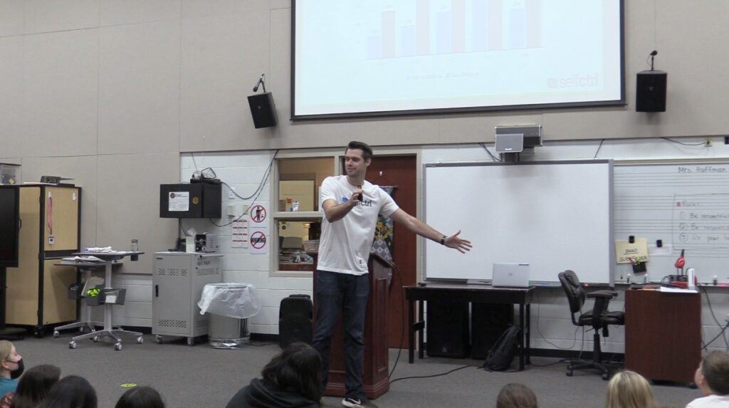 Ian speaking at a school on self control
